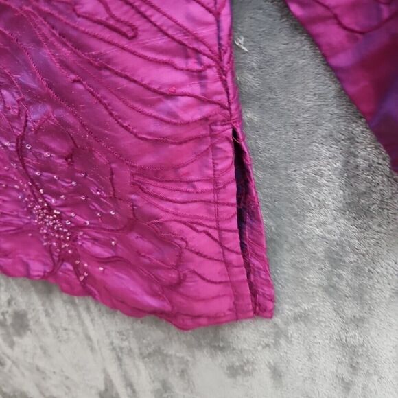 Chico's Design Sz XL Silk Blouse Reflective Pink Beaded Embroidery - Picture 10 of 13